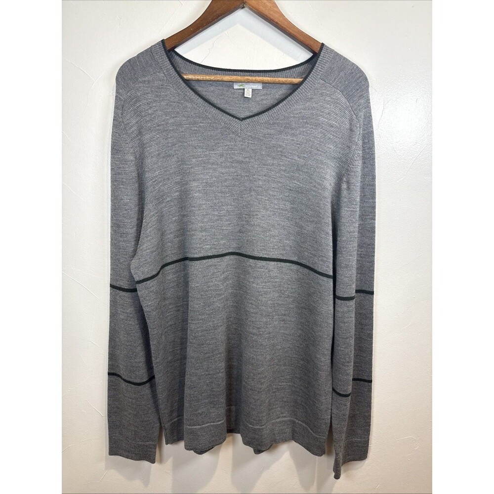 Horny Toad Merino Wool Sweater Gray Veck Mens Size XL Tennis Preppy Country Club